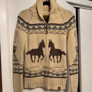 TNA Cream and Brown Patterned Sweater
